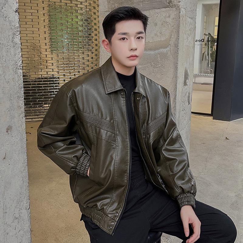 Кожаная куртка мужская осенне-зимняя американская ретро-парная флисовая теплая кожаная куртка локомотивная мужская ветрозащитная повседневная куртка