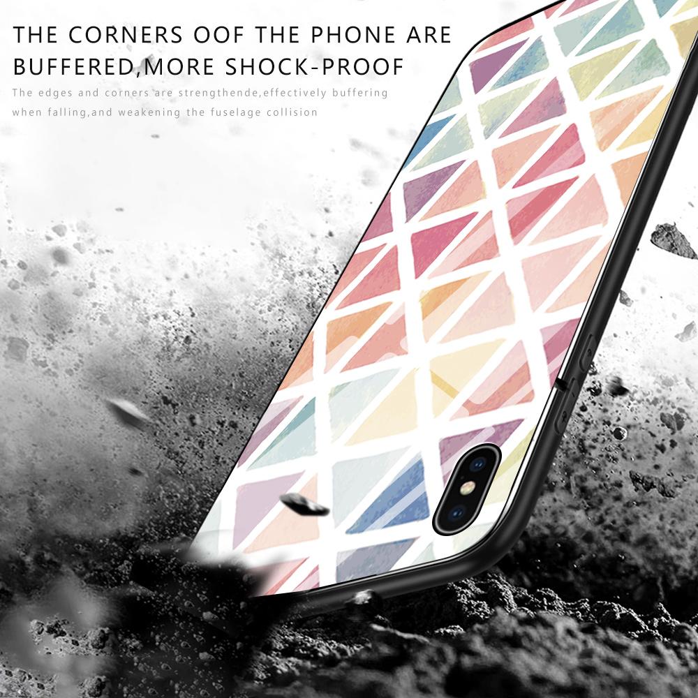 Tempered Glass Phone Case for iPhone Samsung Galaxy Infinix TPU Soft Edge Fashion Geometric Patterns Shockproof Cover