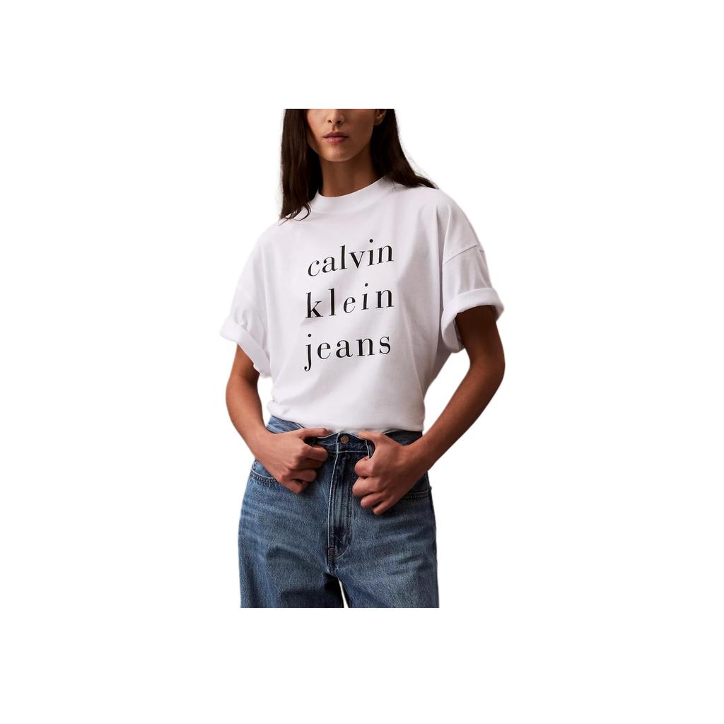 Calvin Klein Повседневная удобная футболка с круглым вырезом, свободного кроя, с коротким рукавом, женский топ, ярко-белый 47B827G-110