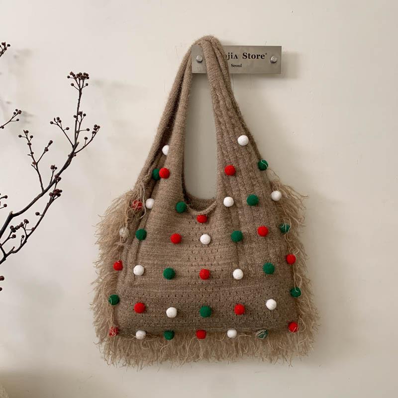 Женская сумка: Стильная и повседневная, сумка на одно плечо с бисером, вязаная сумка большой вместимости