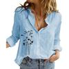 Women Fashion Stand-collar Buttoned Blouse Summer&fall Long Sleeved Cotton Linen Top Ladies Casual Floral Print Shirt