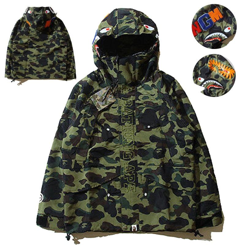 Мужская толстовка-куртка A Bathing Ape с принтом головы акулы и камуфляжем, из мягкого дышащего материала