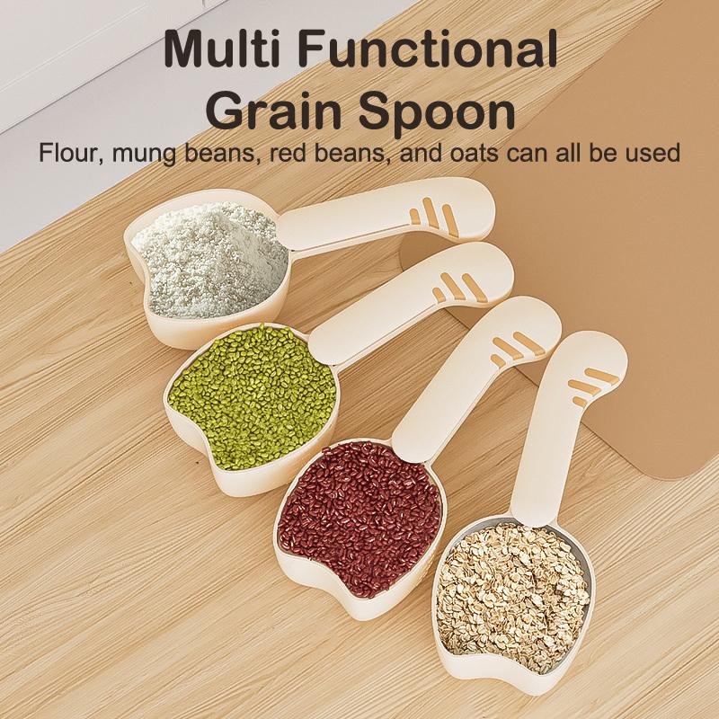 Мерный совок для риса Многофункциональная ложка для кормления кошек, собак, домашних животных с зажимом для запечатывания Бытовая пластиковая кухонная мерная ложка