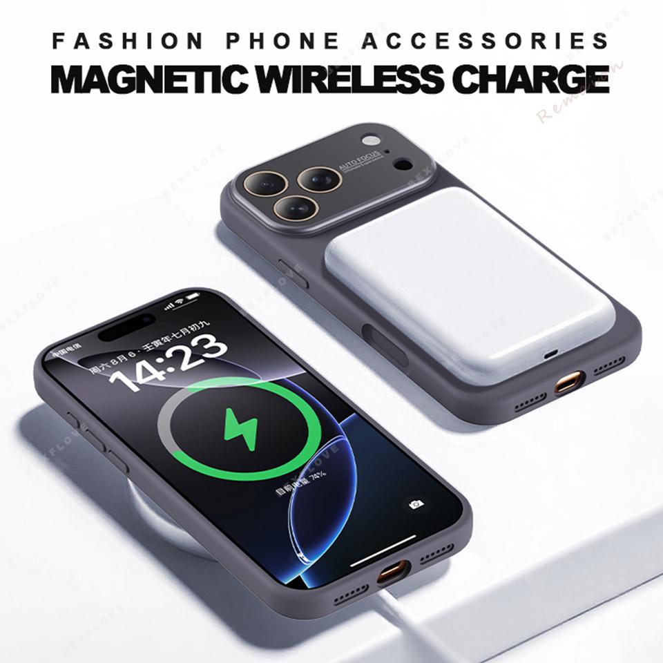 Магнитный чехол для телефона с большим окном для For Iphone 17 Air 16 1 13 14 Pro Max Жидкий силикон Ударопрочный Защитный чехол