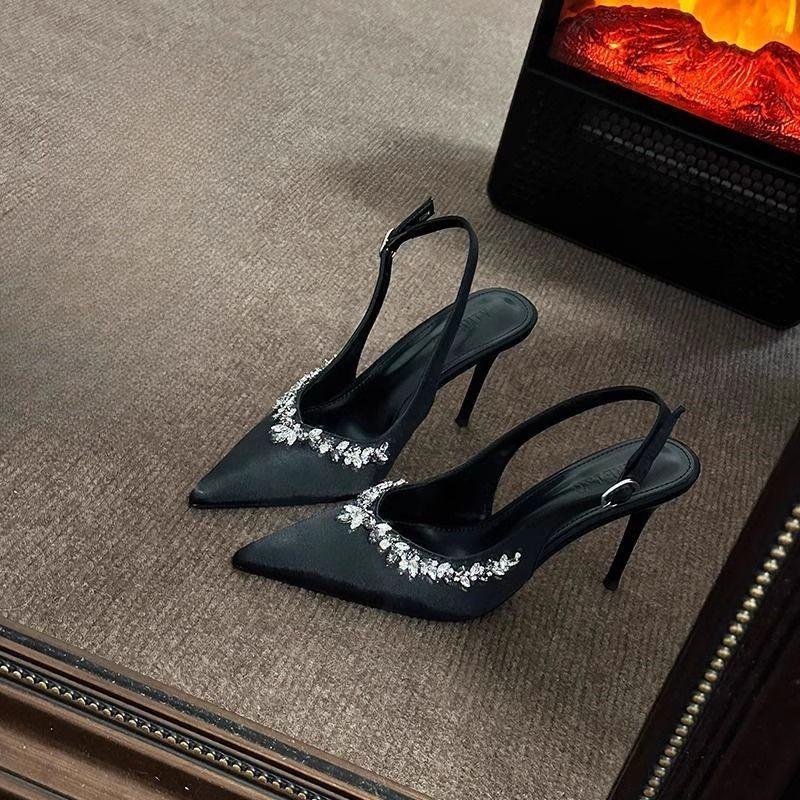 Остроносые босоножки, модные банкетные туфли, сексуальные черные туфли на шпильке, женские туфли 2025 года, однотонные туфли со стразами