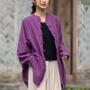 Women Chinese Style Linen Shirts Stand Long Sleeve Blouses Spring Solid Color Button Vintage Shirts