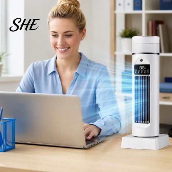 USB-вентилятор-башня Plug-and-Play, Охладитель воздуха без лопастей с 6 скоростями и увлажнитель с элегантным дизайном, Настольный пульт ДУ, Резервуар для воды, Тихий настольный распылитель для