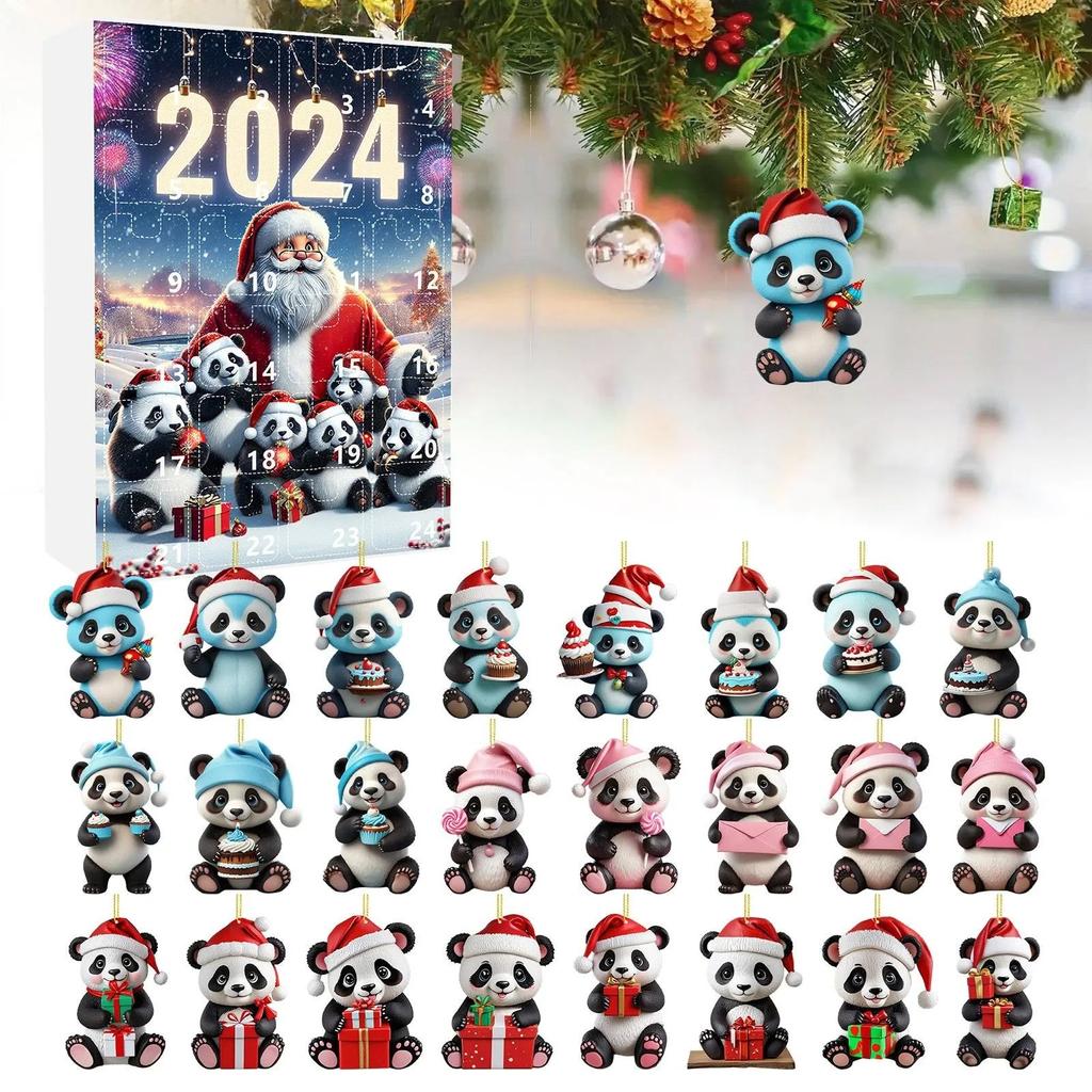 2024 Advent Countdown Calendar Panda, 24 Days Of Christmas Vacation Advent Calendar Pendant,Christmas Collectible Set Christmas