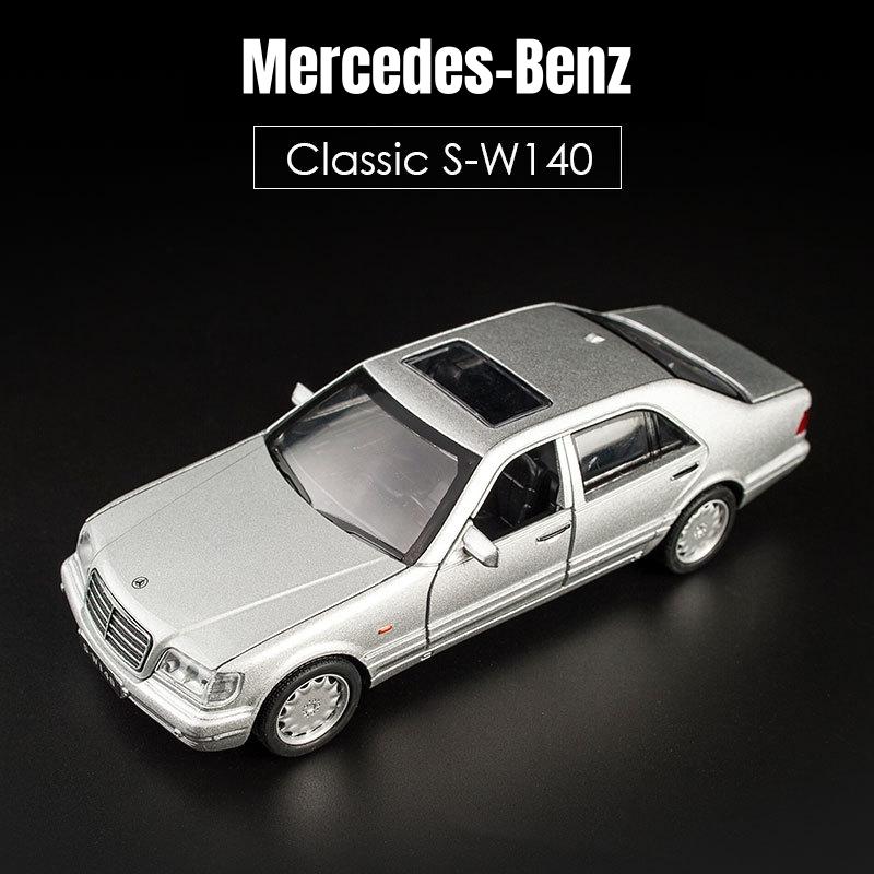 1/32 Mercedes-Benz W140 Classical Toy Car Model Diecast Alloy Miniature Sound & Light Pull Back 1:32 Collection Gift for Boy Kid