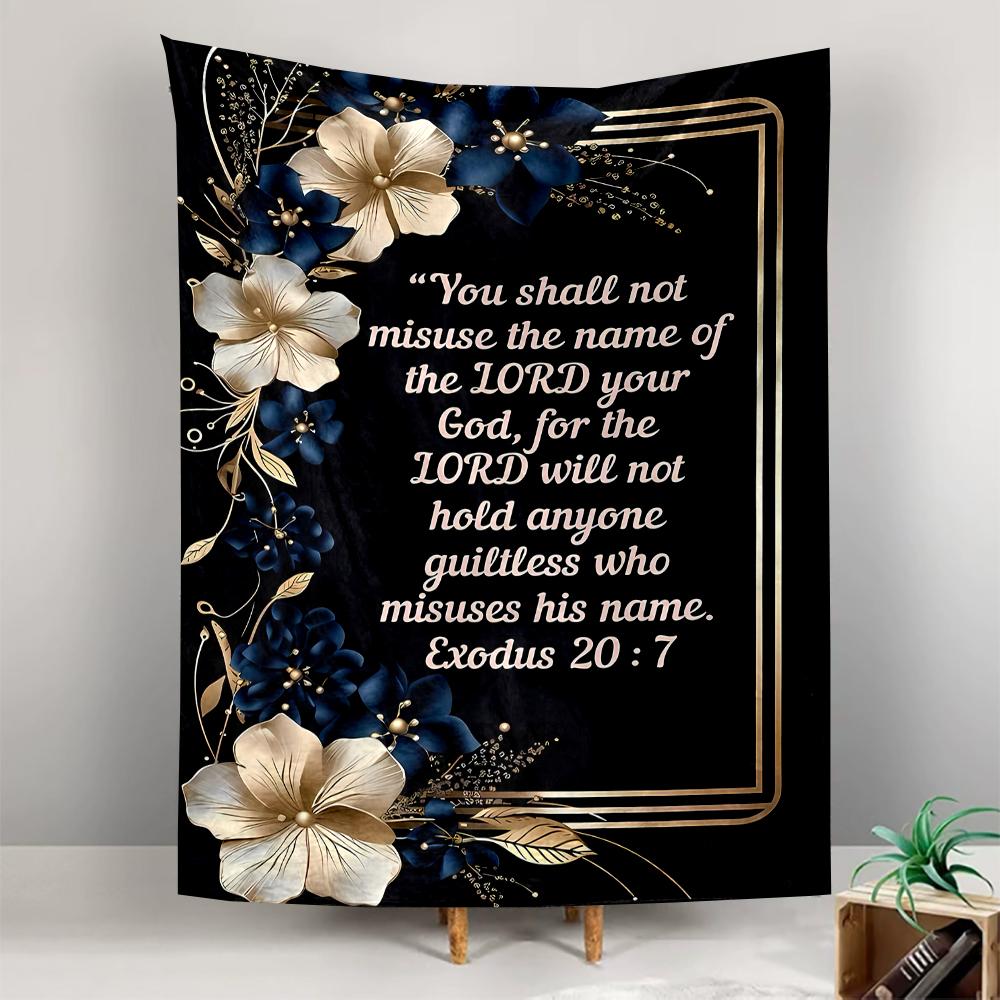 Exodus 20:7 Scripture Floral Gold Blue Tapestry Patterned Tapestry for bedroom and living room home decor sofas