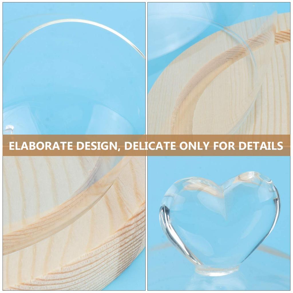 EXCEART Glass Display Cover with Wooden Base, 4.7x4.7x4.7 Inch, Preserved Flower Storage, Eternal Flower Cover for Food Protection and Display
