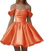 European and American one-word shoulder dress new satin short pleated dance wedding party dress daily dress