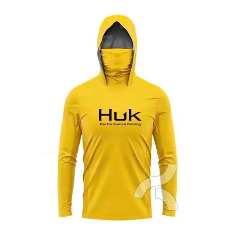HUK Fishing Shirts Long Sleeve Hooded Face Cover Jersey Lightweight Sun Protection Anglers