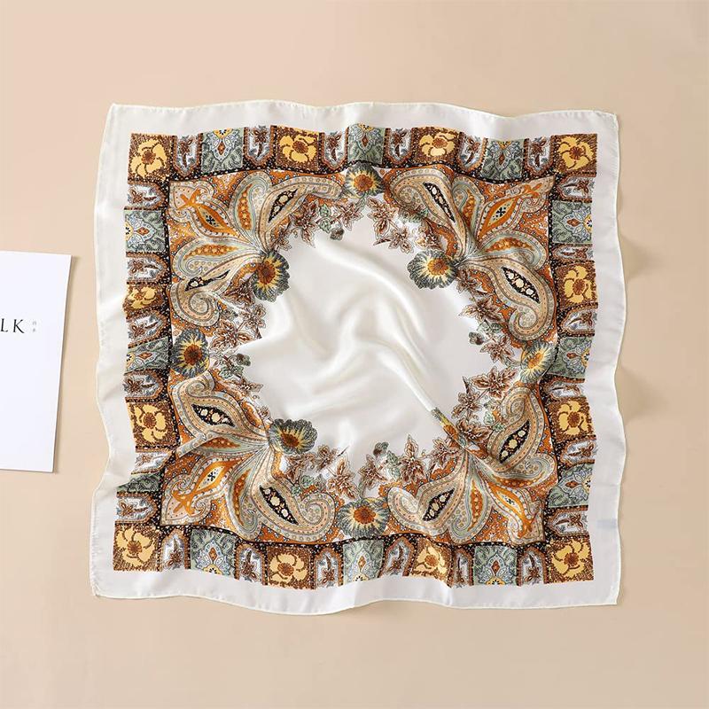 70cm Square Retro Print Silk Scarf Casual Elegant Thin Breathable Neck Women Hijab Wrap Head Wrap Hair Scarves