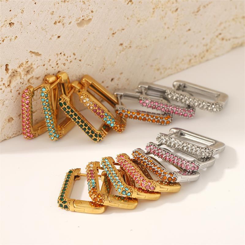 Аксессуары высокого класса, инкрустированные опалом квадратные серьги из нержавеющей стали, серьги-гвоздики из титановой стали 18 карат, для женщин, не выцветают