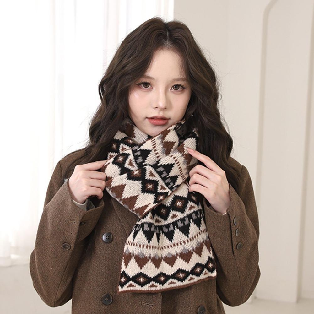 Korean Style Women Scarf Jacquard Woolen Neckerchiefs Fashion Winter Knitted Scarves Gifts