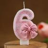 Cute Pink Bow 3D Number Cake Candles for Birthday Party Decorations Birthday Decoration  Cake Decorating Tools