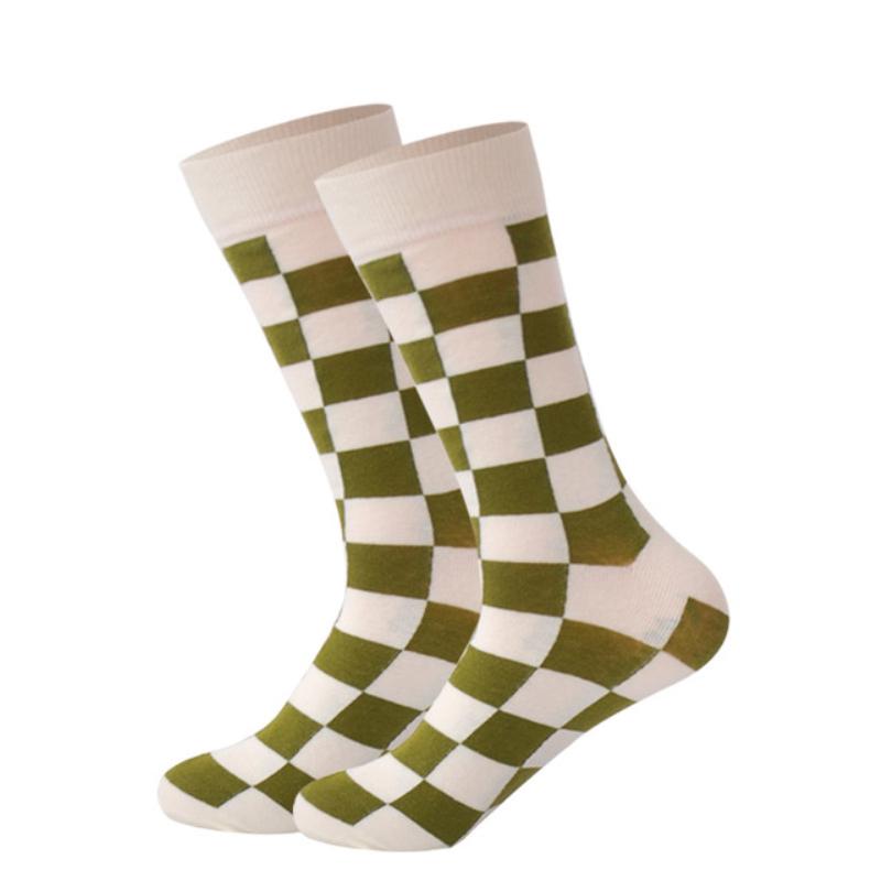 Men's Fashion Socks Cotton Wedding Socks Paragraph Diamond Pattern Geometric Business In Tube Socks