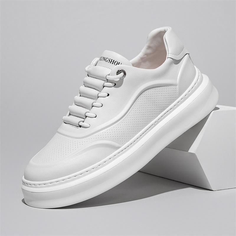 Дизайнерская обувь для мужчин. Повседневные туфли на платформе из натуральной кожи. Белые туфли для скейтбординга на толстой подошве. Крутые кроссовки.