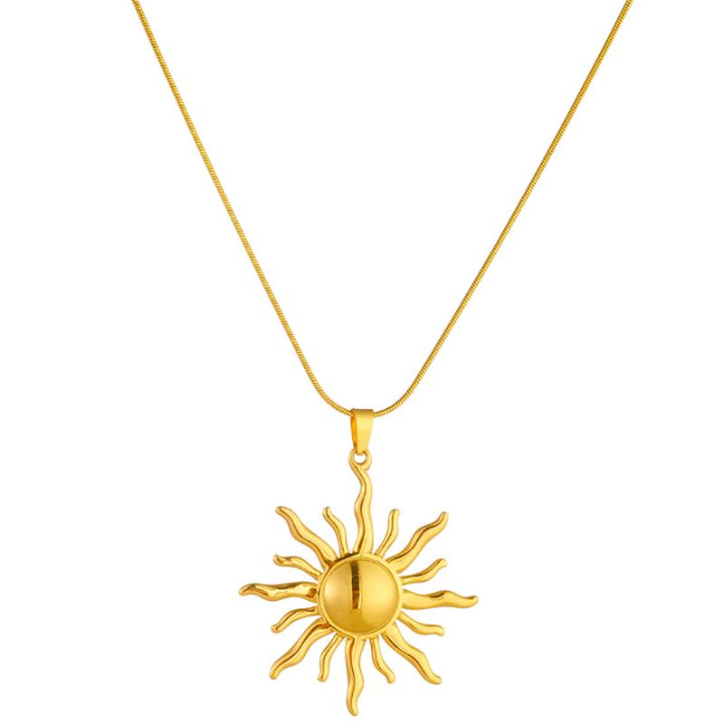 Stainless Steel Golden Sun Pendant Necklace For Women Girl 2025 Concise Solar Neck Chain Jewelry Gift