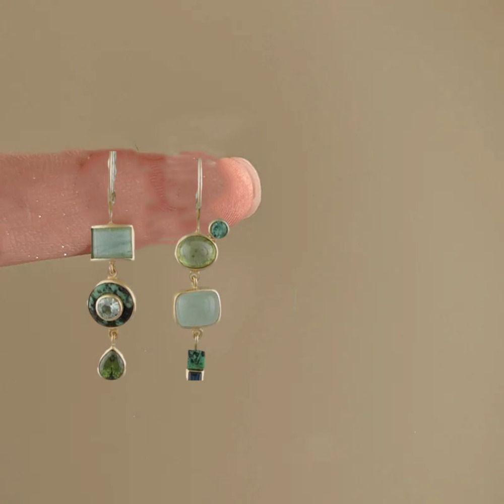 Зеленые Винтажные Зеленые Серьги Геометрические Модные Украшения Асимметричные Подвески для Ушей Женские