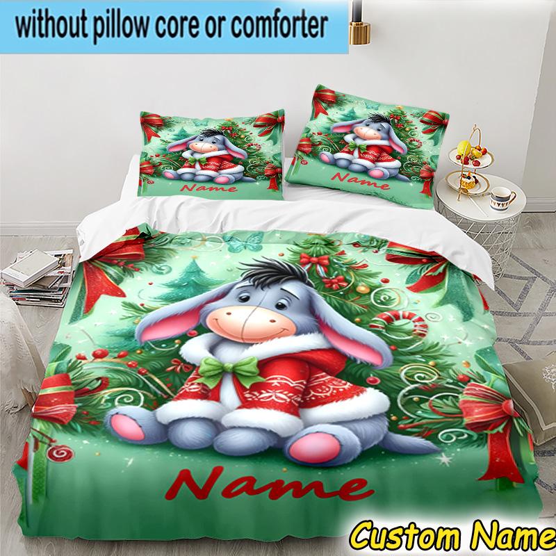 3PCS Custom Name Cartoon donkey Bedding Set Printed Duvet Cover Closure Includes 1 Duvet Cover & 2 Pillowcases for All Seasons Bedroom Decor