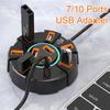 1pc High-Speed 7/10-Port USB 2.0 Hub with LED Multi-Port Expansion Splitter Power Adapter for Laptop and Computer