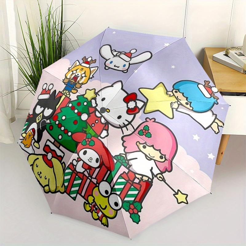 1pc Merry Christmas Hello Kitty and Friends Automatic Opening and Closing Umbrella, Lightweight 3-Fold, With Cute Cartoon Characters, Suitable for Hom