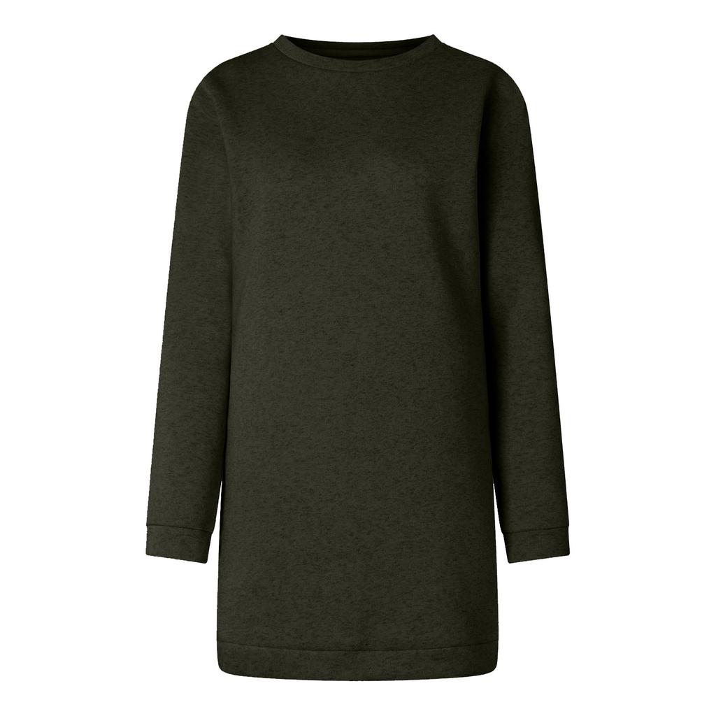 Женское осенне-зимнее однотонное платье-свитер с круглым вырезом и длинными рукавами