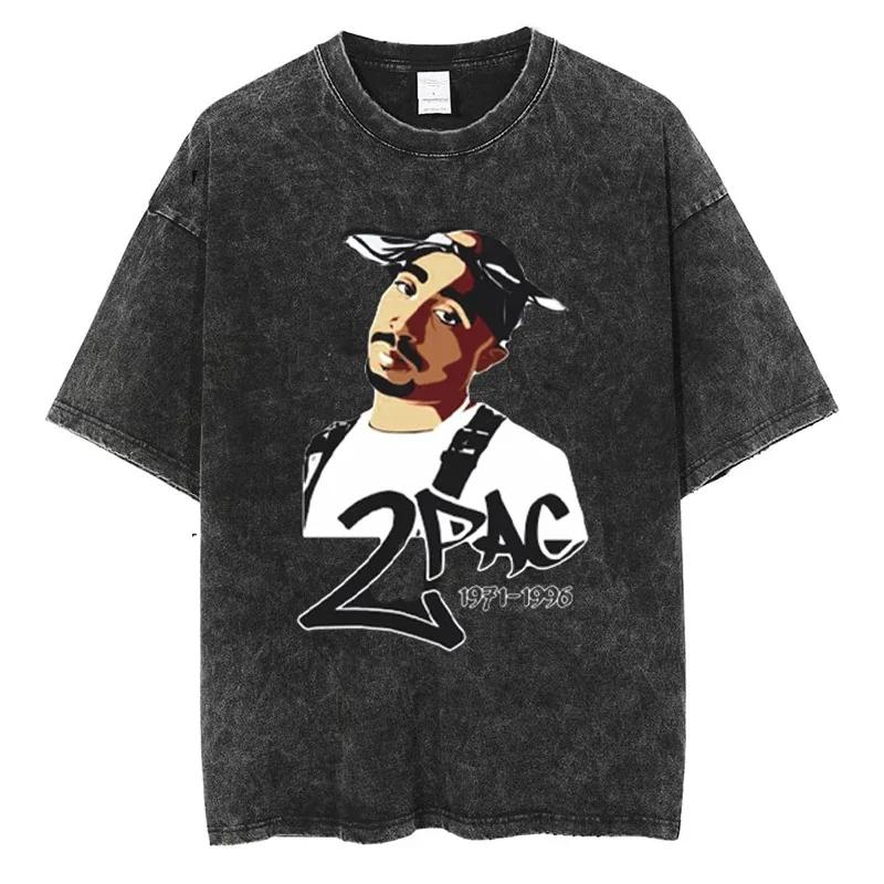 Tupac T-shirts Quality Cotton Vintage Tshirt Y2K Harajuku Men Hip Hop Short Sleeve Tees Black Oversized Fashion Streetwear