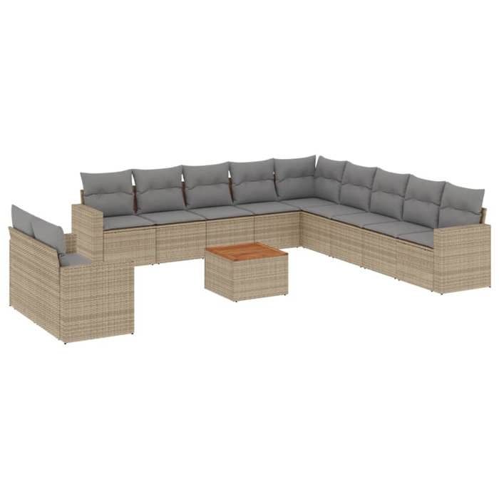 VidaXL Salon de Jardin avec Coussins 14 pcs, Canapés de Terrasse, Ensemble de Meubles de Patio, Mobilier d'Extérieur, Beige 3258867