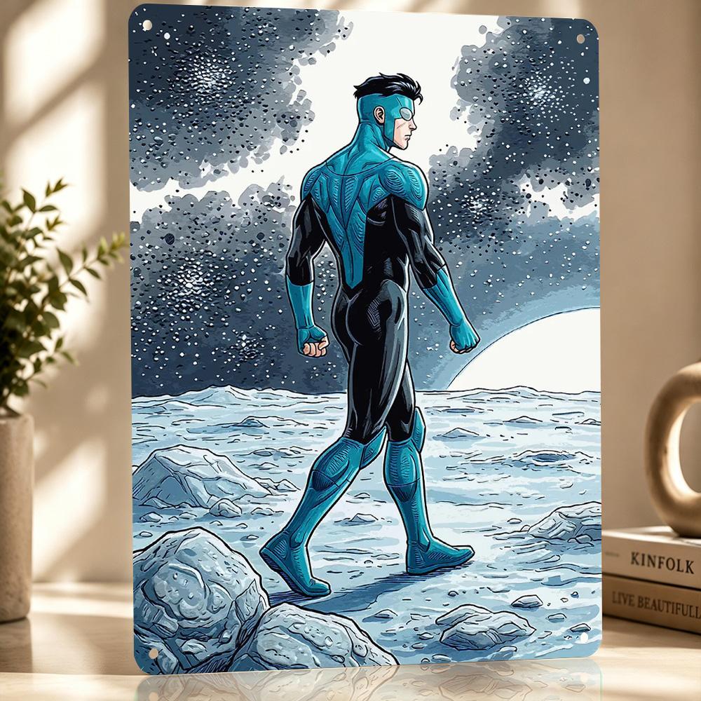 Invincible on the Moon Personalized D Textured Metal Poster Wall Art Vintage Tin Signs for Office Decor Room Bedroom Decoration