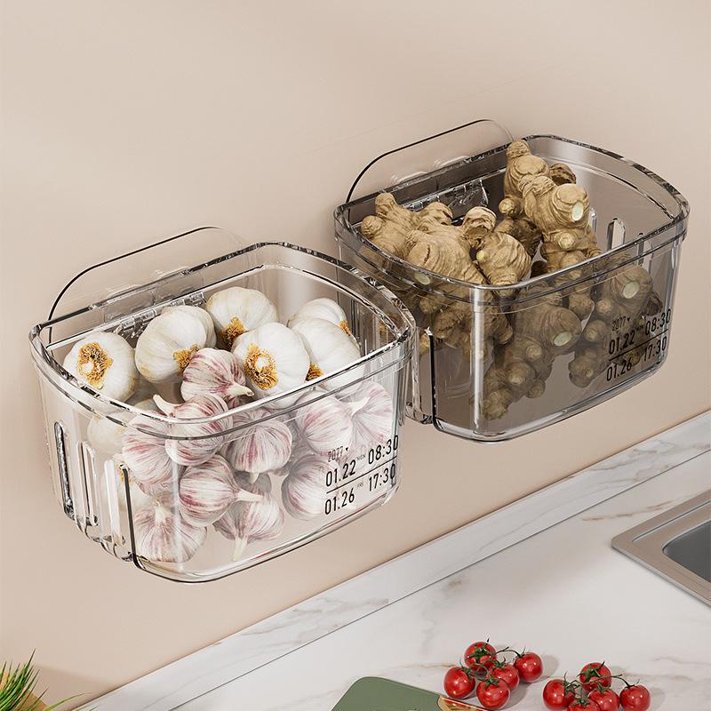 Onion, Ginger and Garlic Wall Hanging Storage Box Large Kitchen Storage Rack Seasoning Supplies Free Punching Wall Hanging Basket Box Storage Box