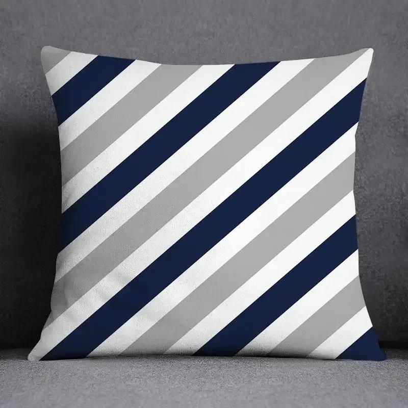 Blue-Gray Geometric Patterns Double-Sided Printed Pillow Cover Short Plush Suitable Living Rooms Bedrooms Throw Cushion Cover