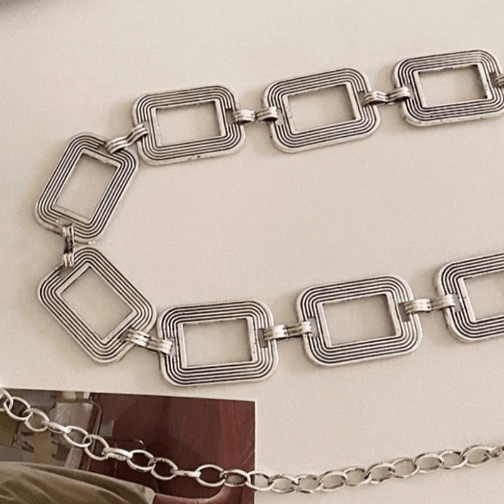 Rectangular Link Metal Waist Chain Zinc Zinc Alloy Chain Belt Stylish Waist Belt Daily Outfits