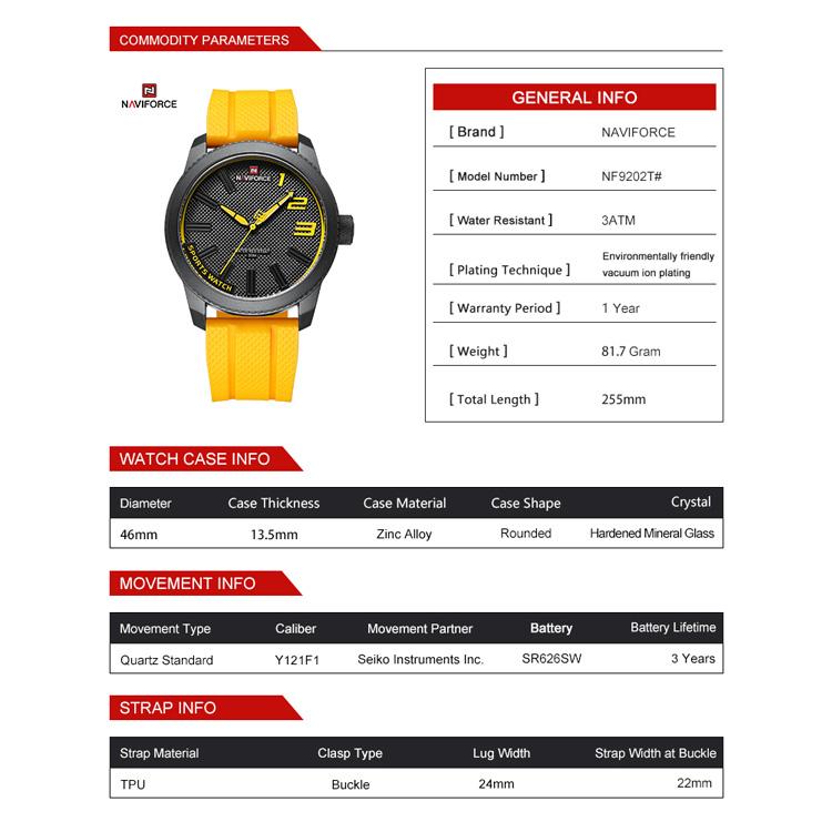 Naviforce Часы для мужчин оригинальные водонепроницаемые наручные часы с японским механизмом NF9202T