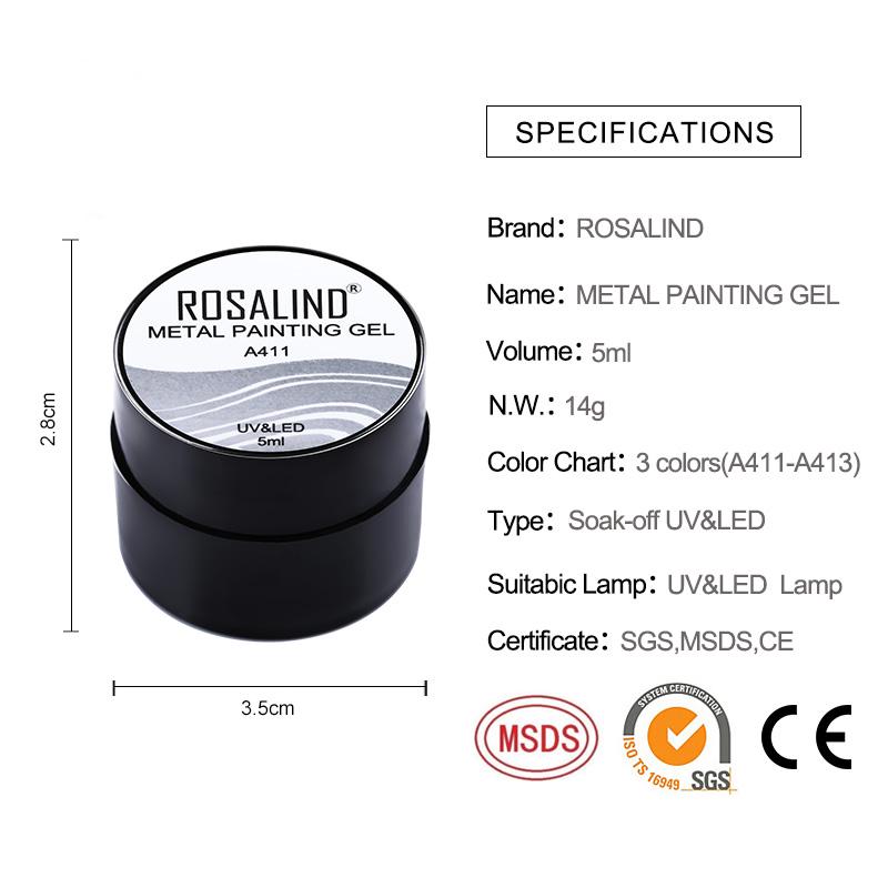 ROSALIND 5ml Metal Painting Gel Varnish Nail Gel Polish Manicure DIY Polish Design Nail Art Painted