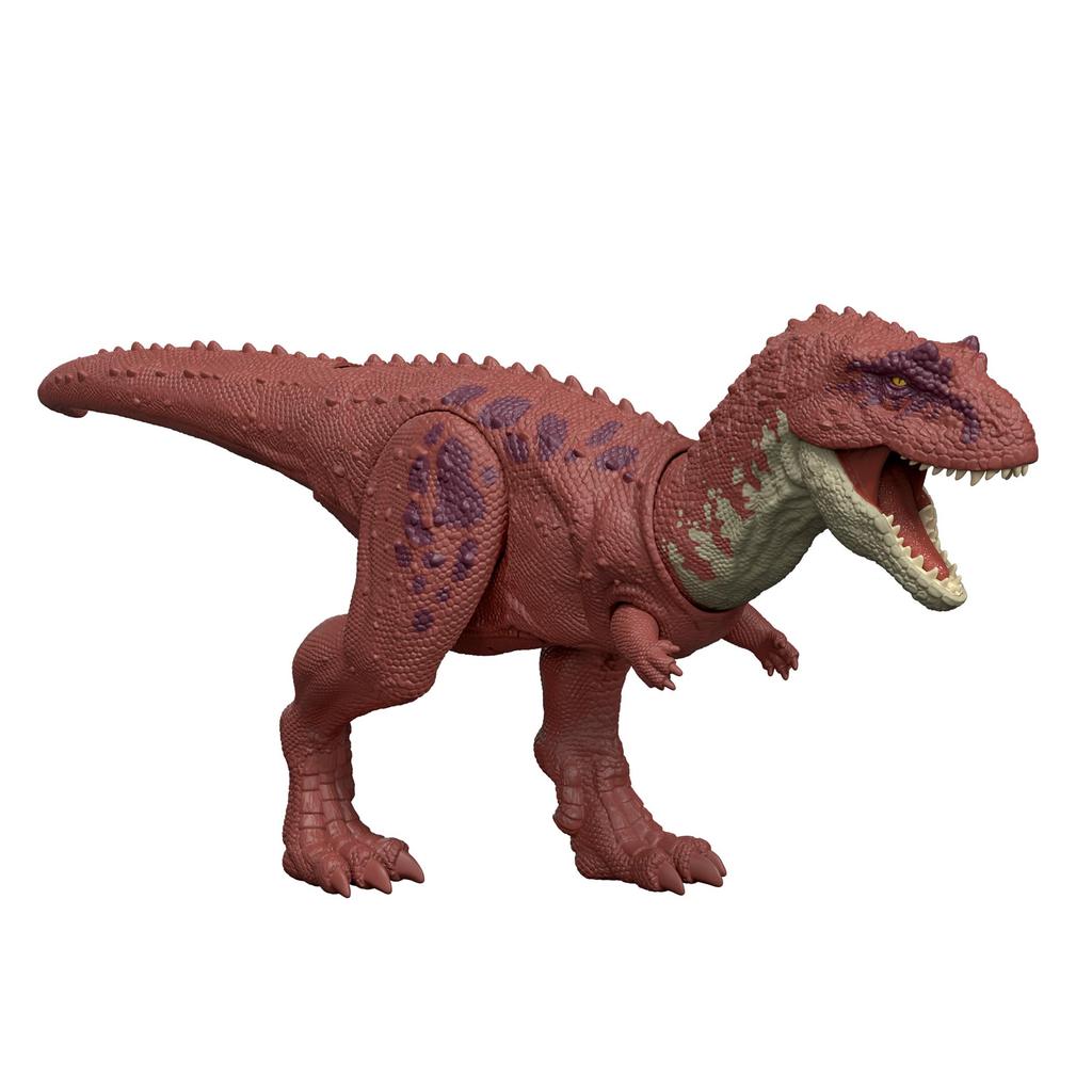 Mattel Jurassic World Roaring Aucasaurus Action Figure, Kids' Dinosaur Toy, Length: Approx. 12.2 Inches, Ages 4 and Up, Brown, JGB88
