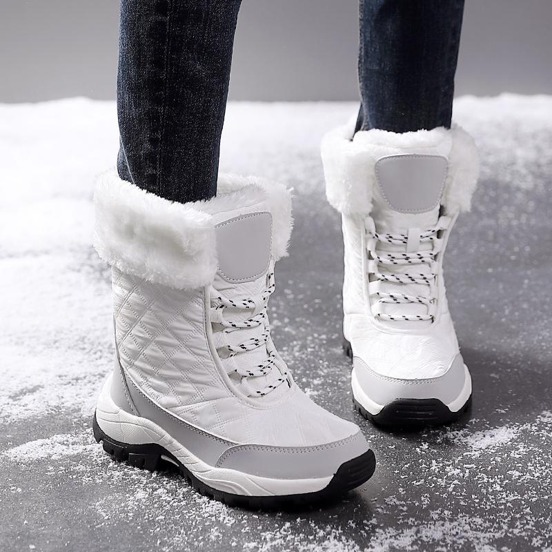 Теплые хлопковые ботинки Женские ботинки с высоким голенищем Нескользящие зимние плюшевые ботинки для улицы для ходьбы Походные кроссовки