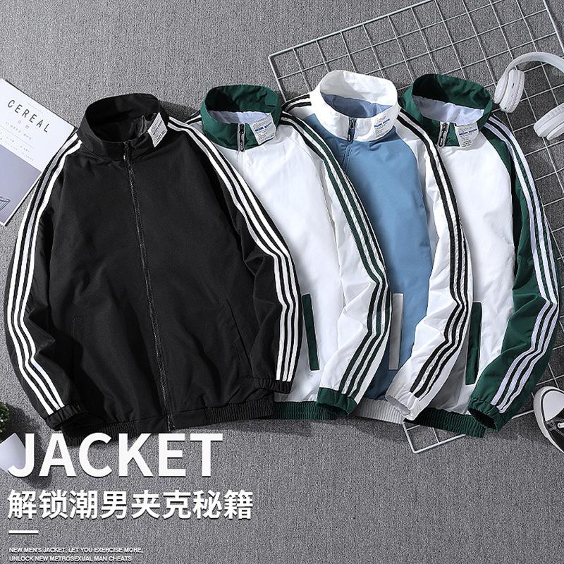 Весна и осень новые куртки мужские стоячий воротник тренчкот верх зеленые полосы все спортивные повседневные пальто тренд