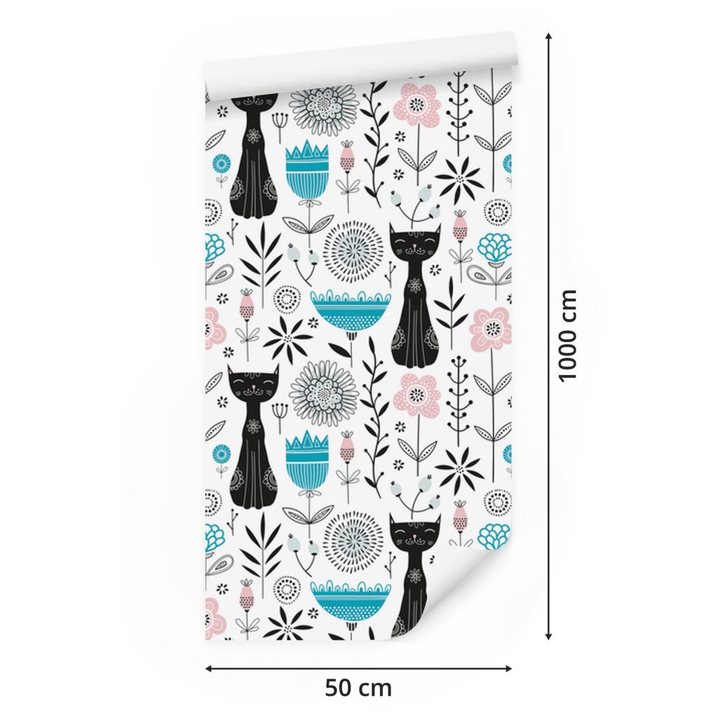 Kittens and plants wallpaper for living room and bedroom 50x1000