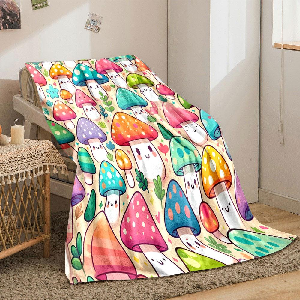 Cute Cartoon Mushrooms Delight print blanket soft and cozy perfect for the living room bed sofa or a nap,gift