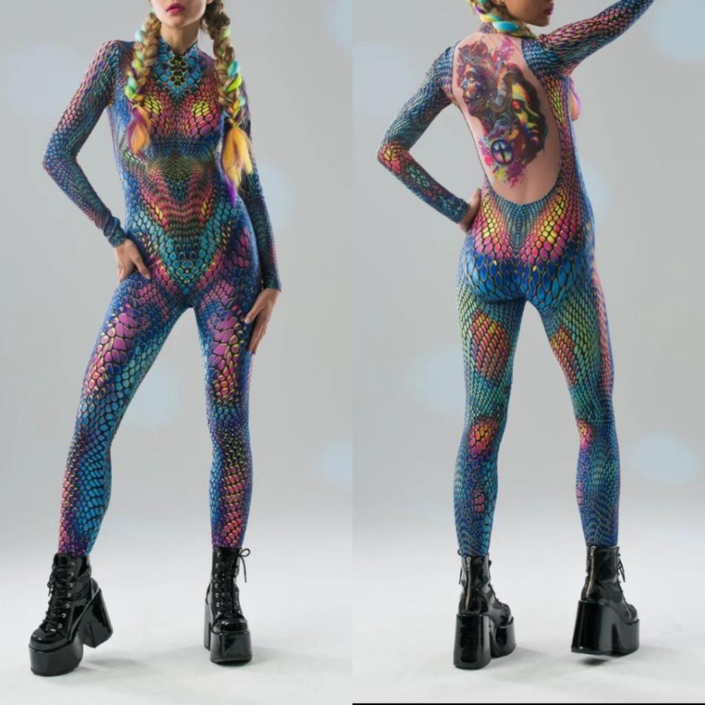 Унисекс 3D Цифровой Цветной Змеиный Леопардовый Узор Животный Принт Комплект Одежды Взрослые Хэллоуин Вечеринка Ролевая Игра Косплей Костюм Карнавал Комбинезон