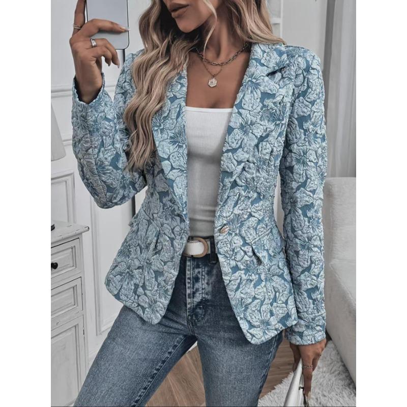 Women S Casual Short Blazer Retro Lily Jacquard Slim Fit