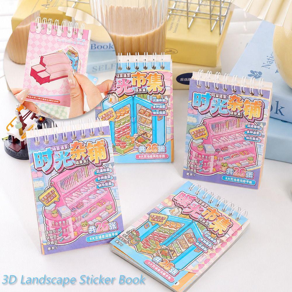 Cartoon 3D Landscape Sticker Book Decorative Miniature Scene Collage DIY Cabin Scene Sticker  Toy
