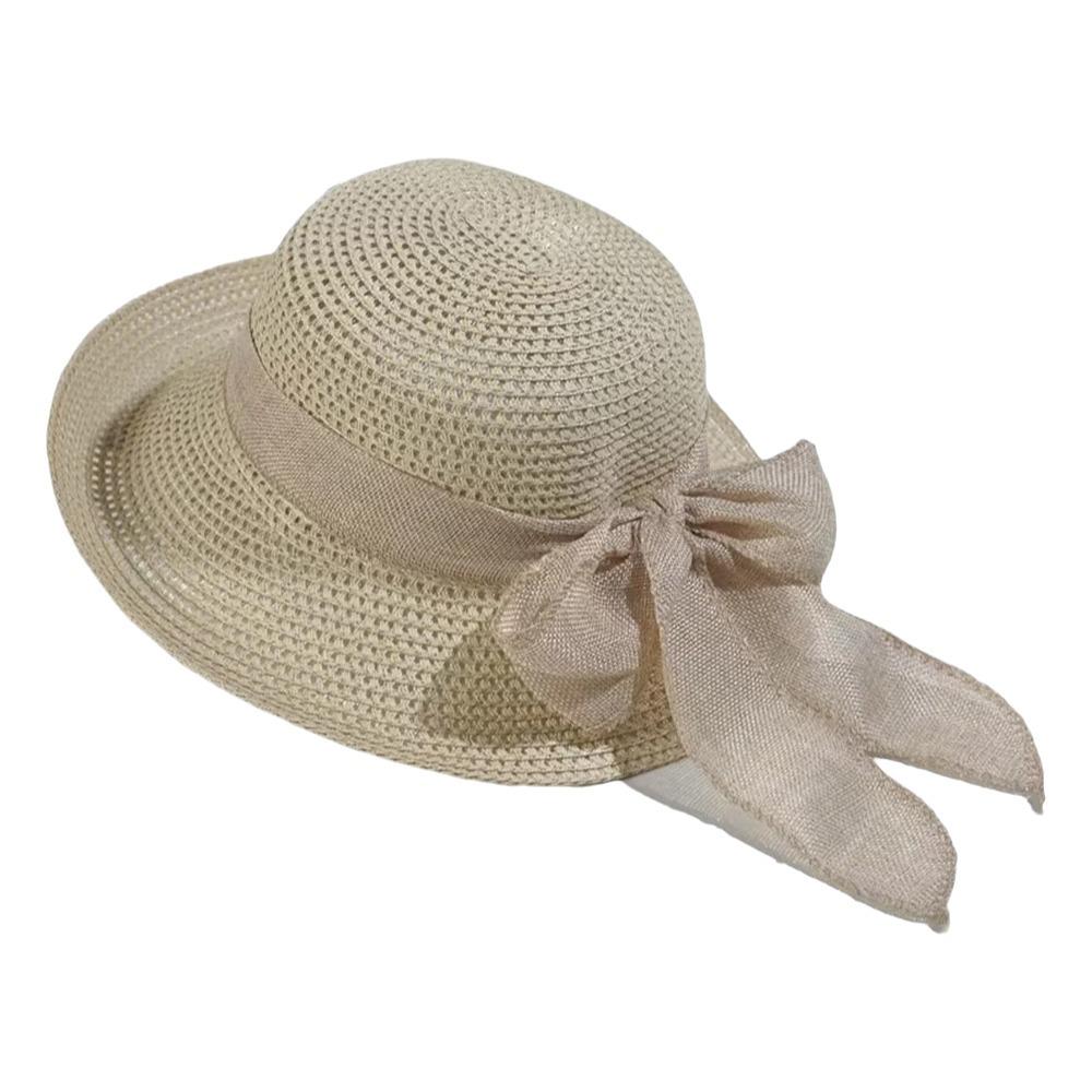 Portable Big Brimmed Woven Cap Hollow Out Bucket Hat Folding Sun Cap Bow Fisherman Cap  Camping