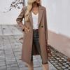 GMXIA Women's Vintage Casual Solid Color Print Autumn Winter Long Sleeve POLO Neck Jackets & Coats