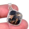 Natural Black Copper Turquoise 925 Solid Sterling Silver Gift Pendant 1.25" w0N41