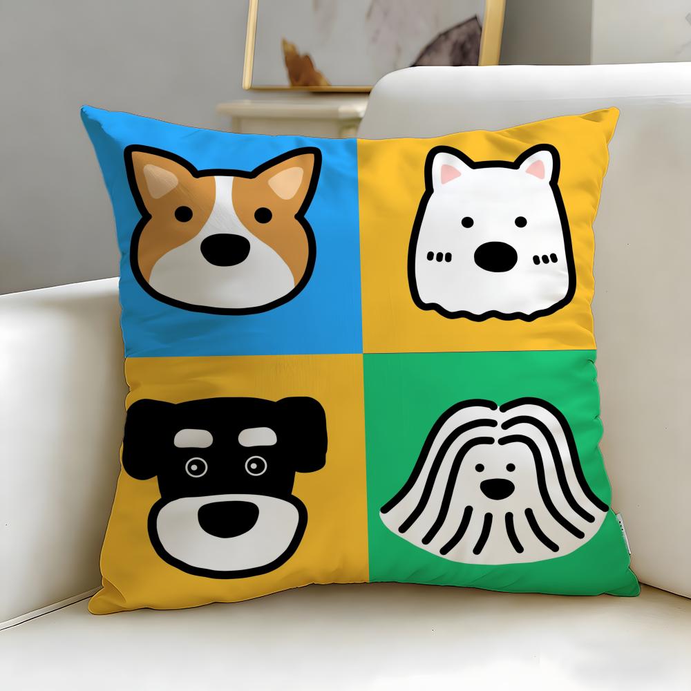 classic cartoon Cartoon Simple Dog Cushion Cover Soft & Easy-Wash Pillow Case – Versatile for Couch, Bed, Travel and Office