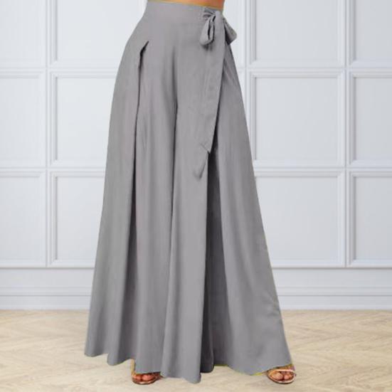 Women Skirt Pants Wide Leg Lace-up Bow High Waist Loose Solid Color A-Big Hem Deep Crotch Full Length Casual Dance Performance Culottes Long Trousers